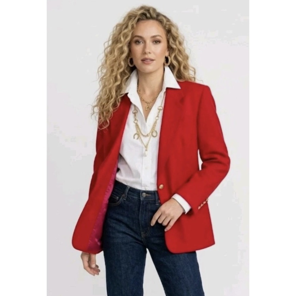 Austin Reed Vintage Red Wool Double Breasted Gold Button USA Blazer Size 4P